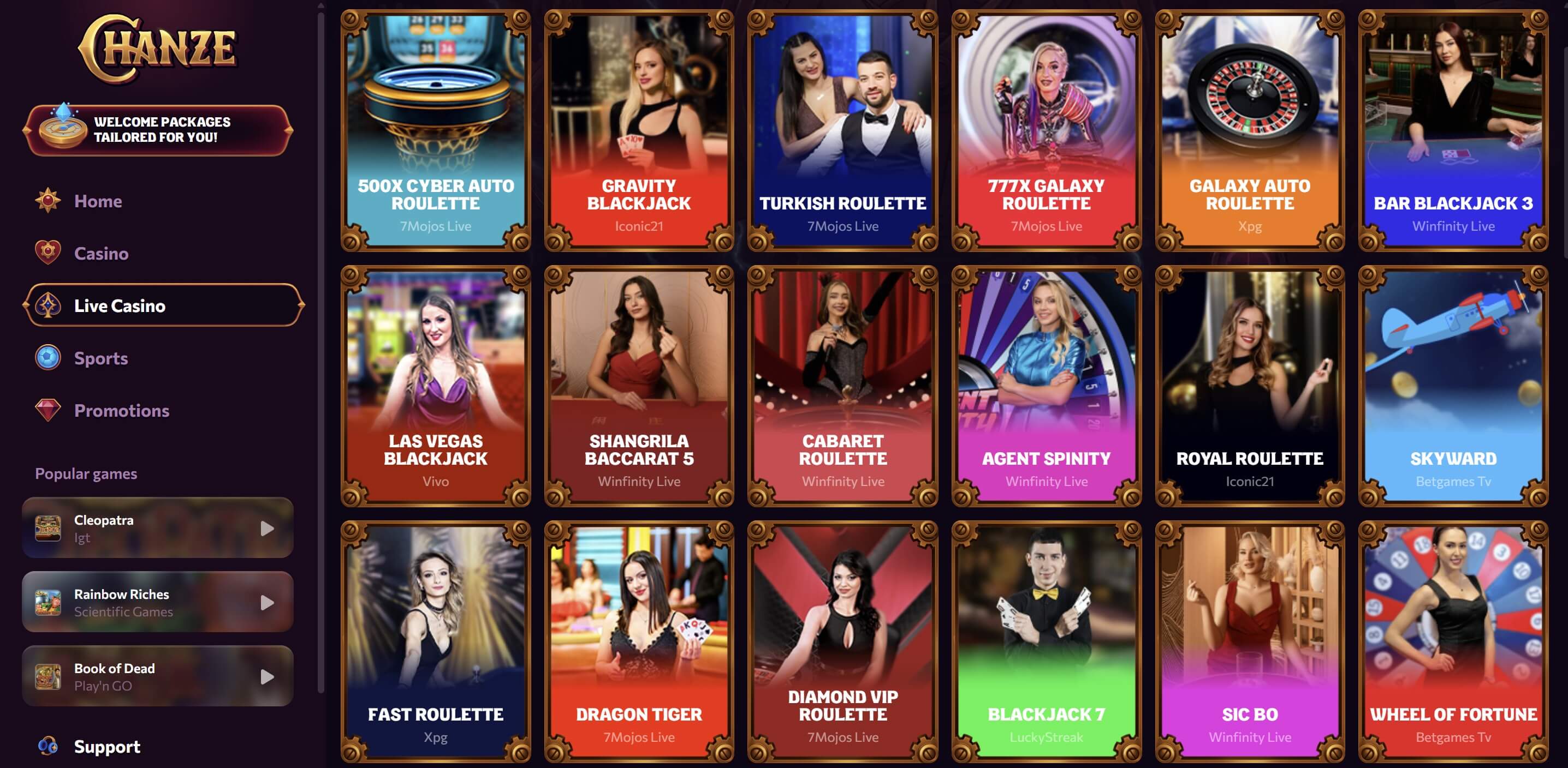 Chanze casino live dealer lobby