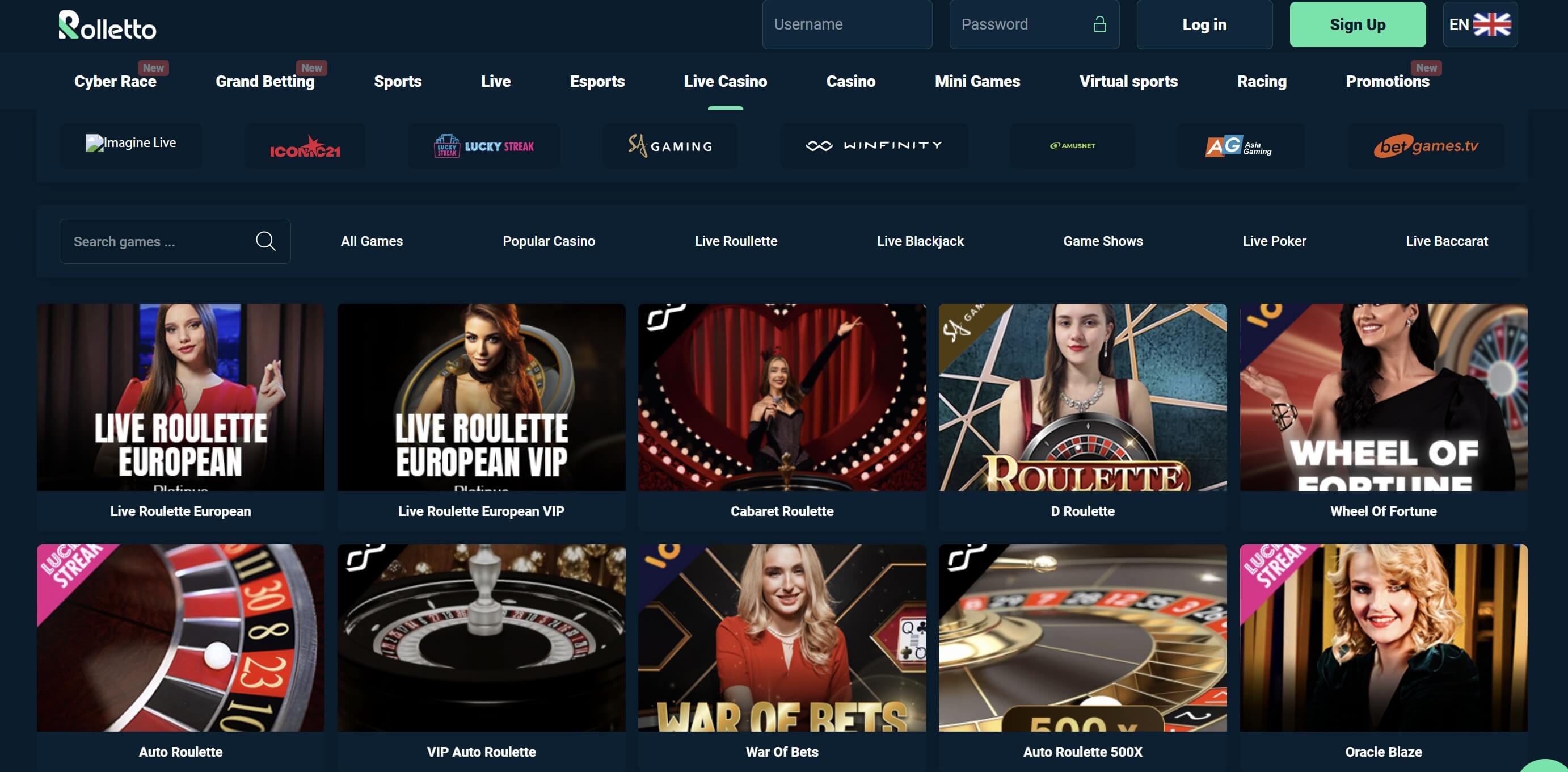 roletto.com live casino games